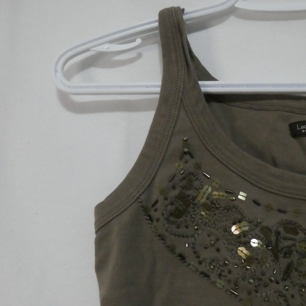 LADY HATHAWAY DESIGN STUDIO | large | Olive Green Embellished  Cotton Tank Top - Picture 3 of 12
